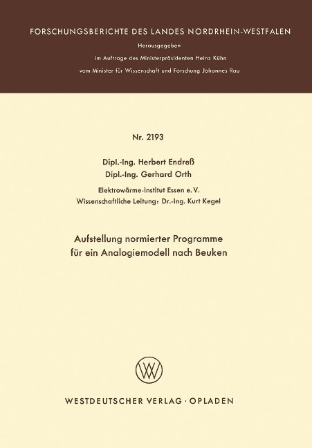 Aufstellung normierter Programme für ein Analogiemodell nach Beuken - Herbert Endress