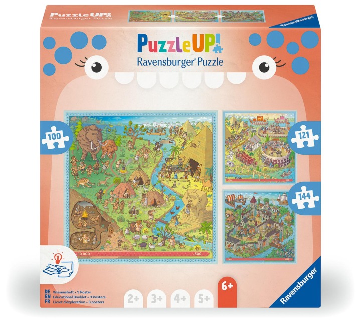Puzzle UP! Geschichte, 12004005 von Ravensburger - 3 Puzzles mit 100, 121, 144 Teilen zum Kombinieren und mit extra Wissensheft, für Kinder im Alter von 6 Jahren - 