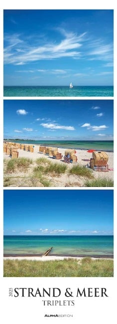 Strand & Meer Triplets 2025 - Streifenkalender XXL 25x69 cm - Bildkalender im Hochformat - Wandkalender - Wandplaner - Strandkalender - Deutsche Küsten - 