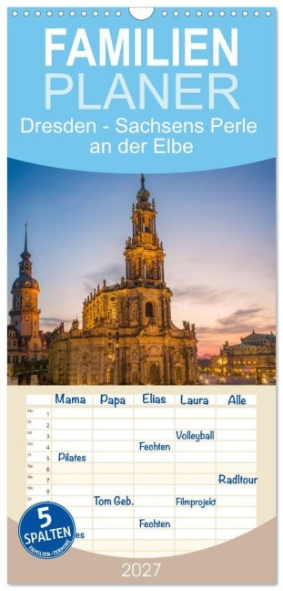 Familienplaner 2027 - Dresden - Sachsens Perle an der Elbe mit 5 Spalten (Wandkalender, 21 x 45 cm) CALVENDO - Thomas Bugdoll