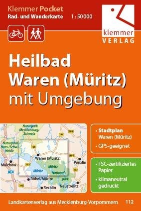 Klemmer Pocket Rad- und Wanderkarte Heilbad Waren (Müritz) mit Umgebung 1 : 50 000 - 