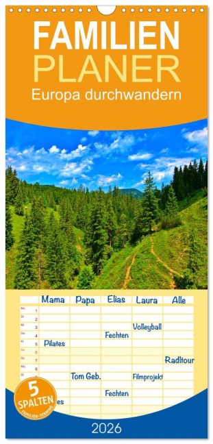 Familienplaner 2026 - Europa durchwandern mit 5 Spalten (Wandkalender, 21 x 45 cm) CALVENDO - Lost Plastron Pictures