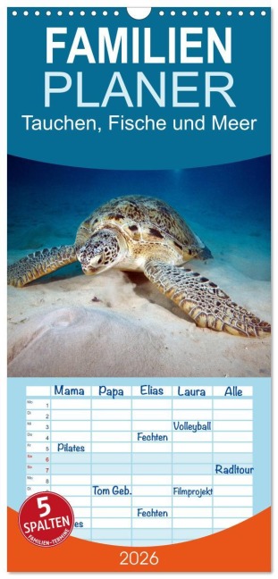 Familienplaner 2026 - Tauchen, Fische und Meer mit 5 Spalten (Wandkalender, 21 x 45 cm) CALVENDO - Sven Gruse