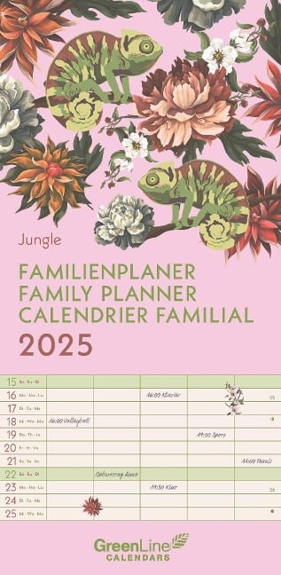 GreenLine Jungle 2025 Familienplaner - Wandkalender - Familien-Kalender - 22x45 - 