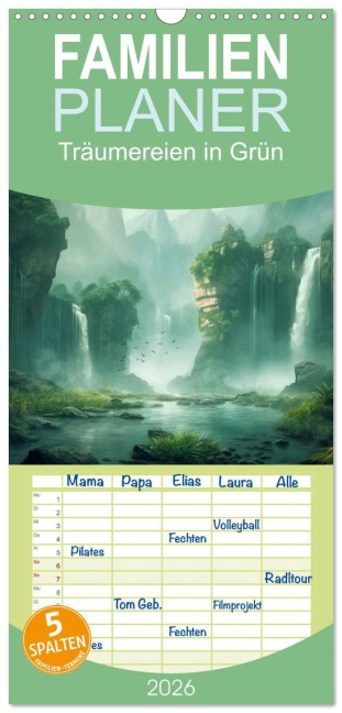 Familienplaner 2026 - Träumereien in Grün mit 5 Spalten (Wandkalender, 21 x 45 cm) CALVENDO - Simone Wunderlich