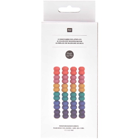 Makramee Perlen, Holz, Regenbogenfarben, 17x22mm, 24 Stk. - 
