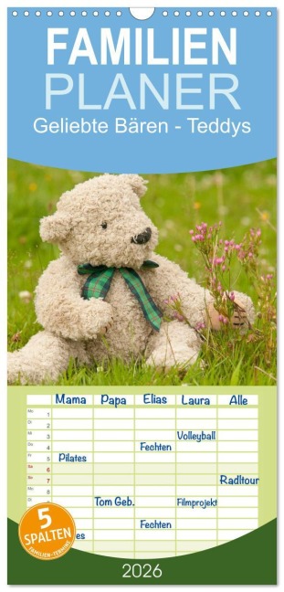 Familienplaner 2026 - Geliebte Bären - Teddys mit 5 Spalten (Wandkalender, 21 x 45 cm) CALVENDO - Meike Bölts
