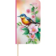 Cover-Bild zum Titel 'Lady Journal Slim Bird 2026 - Taschen-Kalender 9x15,6 cm - Weekly - 128 Seiten - Notiz-Buch - mit Info- und Adressteil - Alpha Edition' von ''