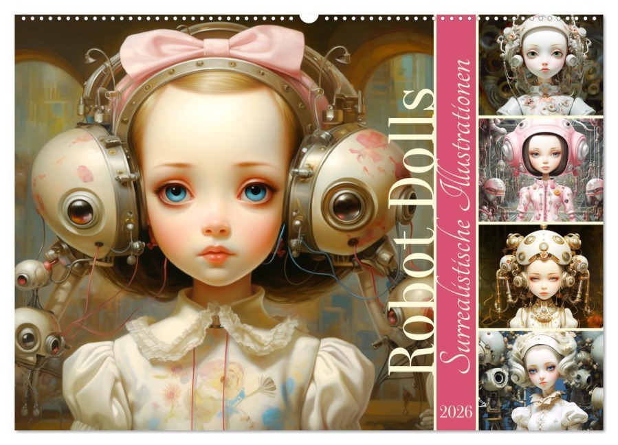 Roboter Puppen. Surrealistische Illustrationen (Wandkalender 2026 DIN A2 quer), CALVENDO Monatskalender - Rose Hurley