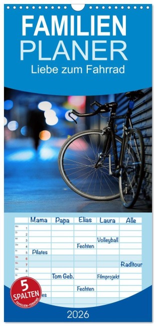 Familienplaner 2026 - Liebe zum Fahrrad mit 5 Spalten (Wandkalender, 21 x 45 cm) CALVENDO - Insideportugal Insideportugal