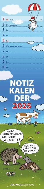 Notizkalender Humor 2025 - Streifenplaner 15x64 cm - Wandkalender - Küchenkalender - mit lustigen Cartoons und Sprüchen - Langplaner - 