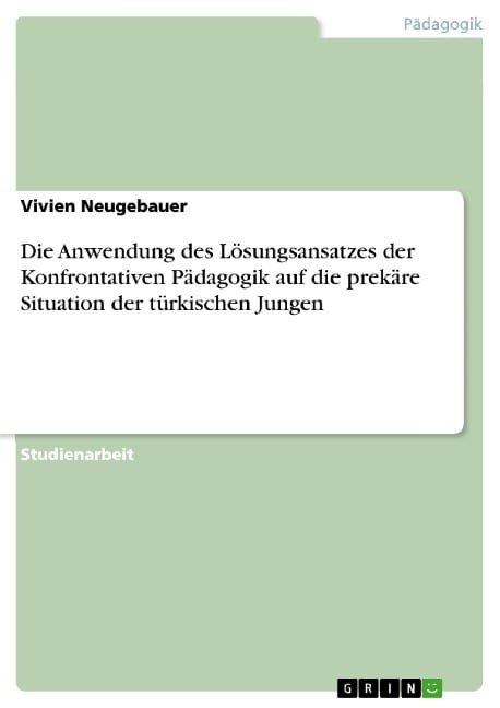 Die Anwendung des Lösungsansatzes der Konfrontativen Pädagogik auf die prekäre Situation der türkischen Jungen - Vivien Neugebauer