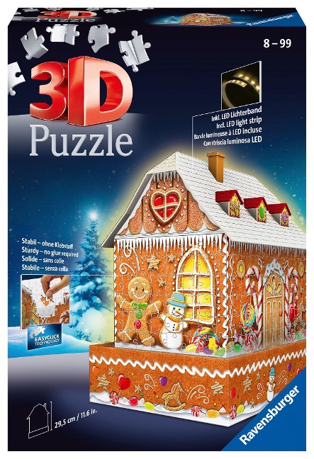 Ravensburger 3D Puzzle 11237 - Lebkuchenhaus bei Nacht - 216 Teile - Weihnachtsdeko für Erwachsene und Kinder ab 8 Jahren - leuchtet im Dunkeln - 