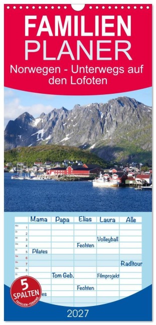 Familienplaner 2027 - Norwegen - Unterwegs auf den Lofoten mit 5 Spalten (Wandkalender, 21 x 45 cm) CALVENDO - Peggy Daum