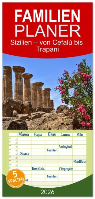 Familienplaner 2026 - Sizilien - von Cefalù bis Trapani mit 5 Spalten (Wandkalender, 21 x 45 cm) CALVENDO - Reinhold Ratzer
