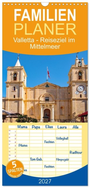 Familienplaner 2027 - Valletta - Reiseziel im Mittelmeer mit 5 Spalten (Wandkalender, 21 x 45 cm) CALVENDO - Nina Schwarze
