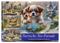 Cover-Bild zum Titel 'Tierische Tee-Parade (Wandkalender 2026 DIN A3 quer), CALVENDO Monatskalender' von 'Katharina Stachanczyk'