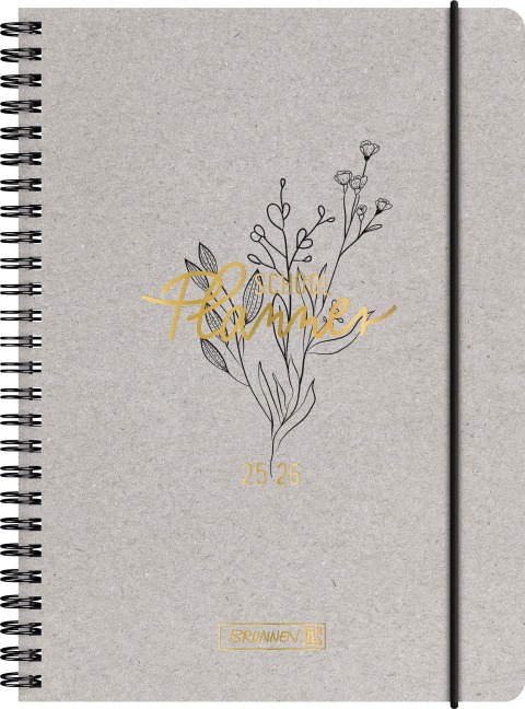 BRUNNEN Schülerkalender (2025/2026) "Botanical", 2 Seiten = 1 Woche, A5, 208 Seiten, Naturkarton-Umschlag, grau - 