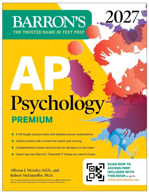 AP Psychology Premium, 2027: Prep Book with 4 Practice Tests + Comprehensive Review + Online Practice - Allyson J Weseley, Robert McEntarffer