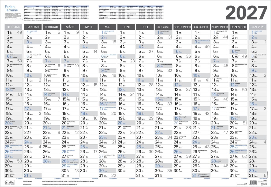 Kleiner Wandtimer 2027 - 