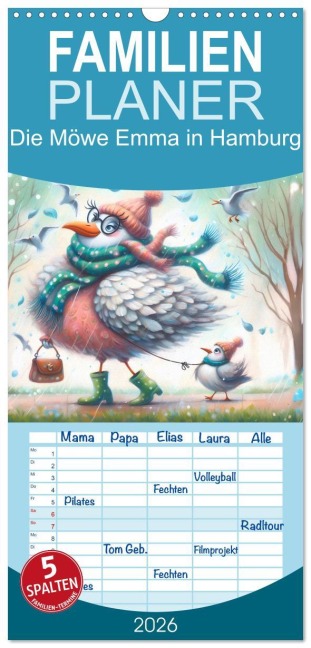 Familienplaner 2026 - Die Möwe Emma in Hamburg mit 5 Spalten (Wandkalender, 21 x 45 cm) CALVENDO - Sabine Wagner