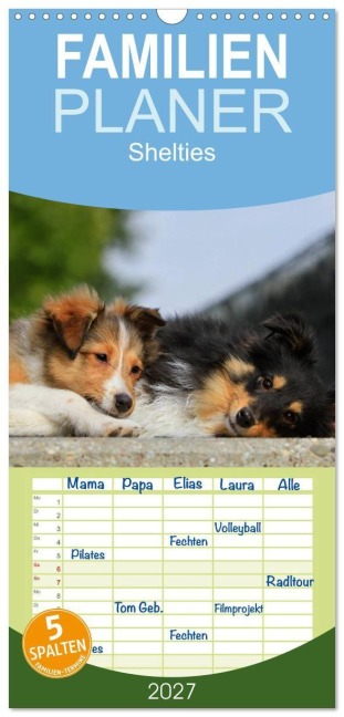 Familienplaner 2027 - Shelties 2027 mit 5 Spalten (Wandkalender, 21 x 45 cm) CALVENDO - Marion Reiß - Seibert