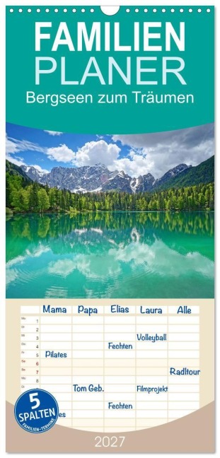Familienplaner 2027 - Bergseen zum Träumen mit 5 Spalten (Wandkalender, 21 x 45 cm) CALVENDO - Annelie Möser