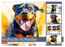 Kraftvolle Rottweiler. Stattliche Begleithunde im Aquarell-Stil (Wandkalender 2026 DIN A2 quer), CALVENDO Monatskalender - Rose Hurley