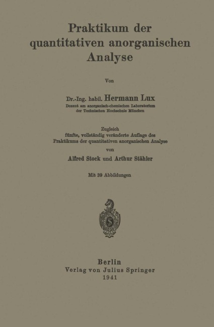 Praktikum der quantitativen anorganischen Analyse - Hermann Lux