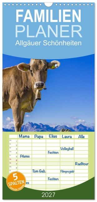 Familienplaner 2027 - Allgäuer Schönheiten Allgäu - Land der Kühe mit 5 Spalten (Wandkalender, 21 x 45 cm) CALVENDO - Walter G. Allgöwer