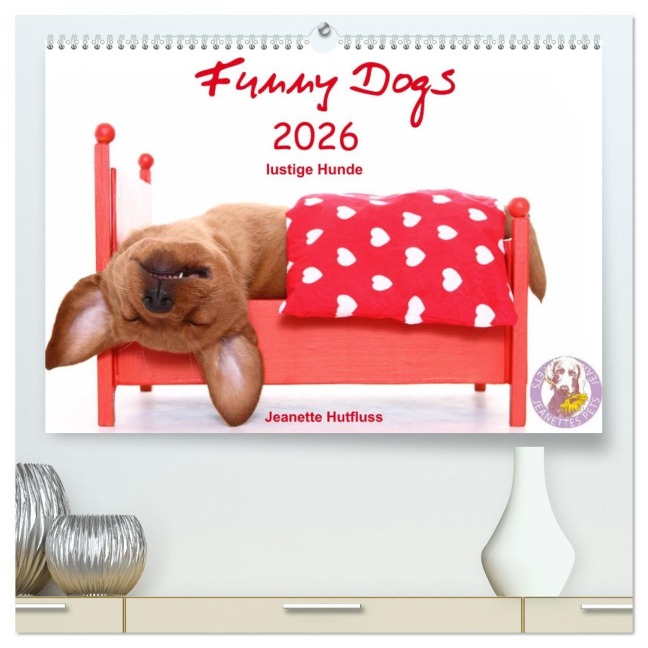 Funny Dogs (hochwertiger Premium Wandkalender 2026 DIN A2 quer), Kunstdruck in Hochglanz - Jeanette Hutfluss