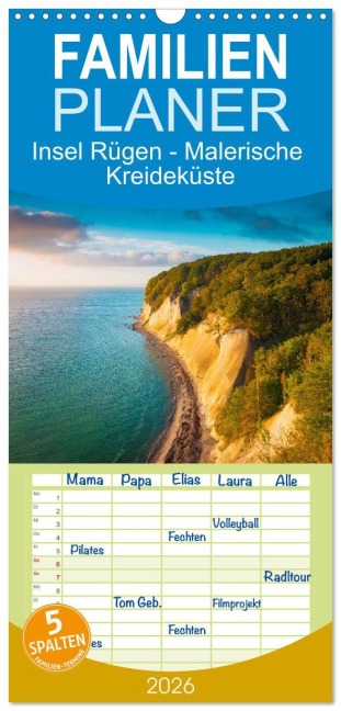 Familienplaner 2026 - Insel Rügen - Malerische Kreideküste mit 5 Spalten (Wandkalender, 21 x 45 cm) CALVENDO - Martin Wasilewski