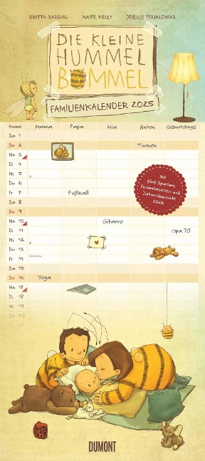 DUMONT - Die kleine Hummel Bommel Familienkalender 2025, 22x49,5cm, Familienplaner mit 5 Spalten, Ideen von Britta Sabbag & Maite Kelly - Illustriert von Joëlle Tourlonias - 