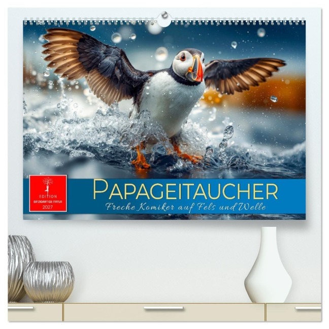 Papageitaucher - Freche Komiker auf Fels und Welle (hochwertiger Premium Wandkalender 2027 DIN A2 quer), Kunstdruck in Hochglanz - Roder