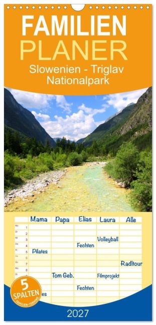 Familienplaner 2027 - Slowenien - Triglav Nationalpark mit 5 Spalten (Wandkalender, 21 x 45 cm) CALVENDO - Susan K.