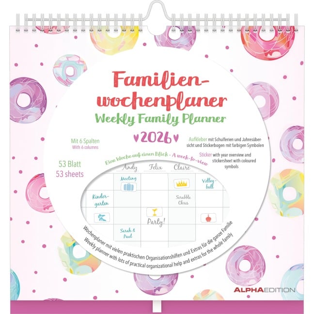 Familien Wochenkalender Dots 2026 - Familien-Timer - Termin-Planer - Kinder-Kalender - Familien-Kalender - 30,5x30,5 - 