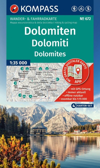 KOMPASS Wanderkarten-Set 672 Dolomiten, Dolomiti, Dolomites (4 Karten) 1:35.000 - 