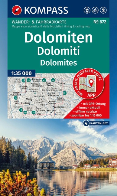 KOMPASS Wanderkarten-Set 672 Dolomiten, Dolomiti, Dolomites (4 Karten) 1:35.000 - 