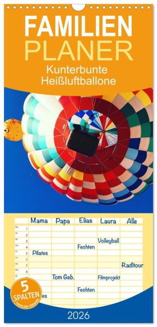 Familienplaner 2026 - Kunterbunte Heißluftballone mit 5 Spalten (Wandkalender, 21 x 45 cm) CALVENDO - Sf Sf