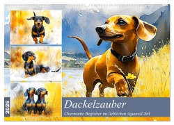 Dackelzauber. Charmante Begleiter im lieblichen Aquarell-Stil (Wandkalender 2026 DIN A2 quer), CALVENDO Monatskalender - Rose Hurley