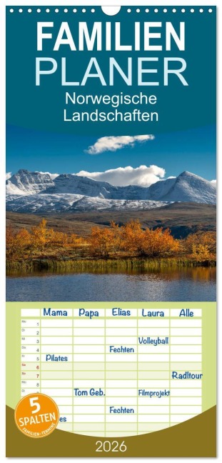 Familienplaner 2026 - Norwegische Landschaften mit 5 Spalten (Wandkalender, 21 x 45 cm) CALVENDO - Gerhard Käfer