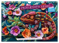 Cover-Bild zum Titel 'Perlenstickerei - Stickkunst tropischer Tiere mit Garn und Perlen (Wandkalender 2026 DIN A4 quer), CALVENDO Monatskalender' von 'Anja Frost'