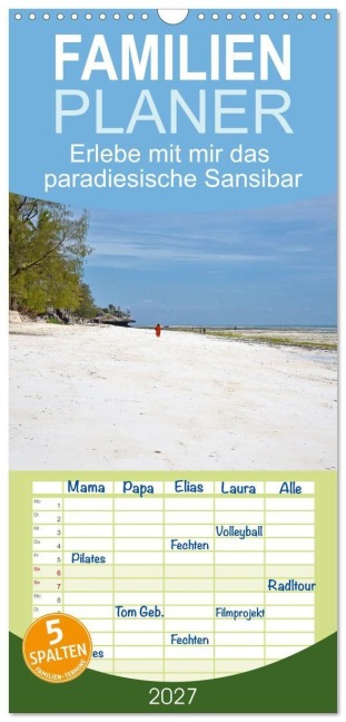 Familienplaner 2027 - Erlebe mit mir das paradiesische Sansibar mit 5 Spalten (Wandkalender, 21 x 45 cm) CALVENDO - Nadine Büscher