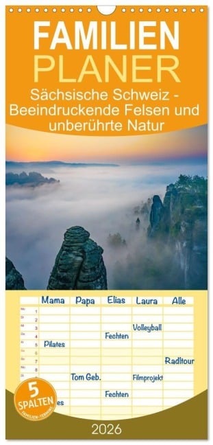 Familienplaner 2026 - Sächsische Schweiz - Beeindruckende Felsen und unberührte Natur mit 5 Spalten (Wandkalender, 21 x 45 cm) CALVENDO - Thomas Bugdoll