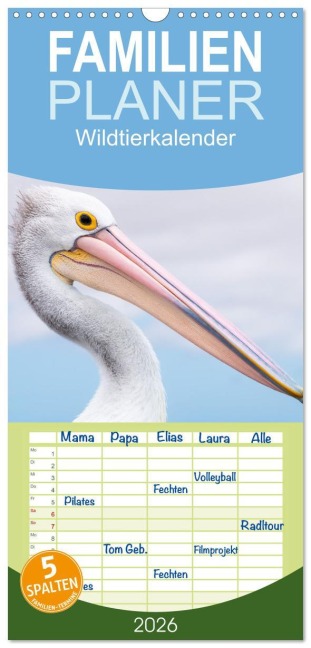 Familienplaner 2026 - Wildtierkalender mit 5 Spalten (Wandkalender, 21 x 45 cm) CALVENDO - Christoph Schaarschmidt