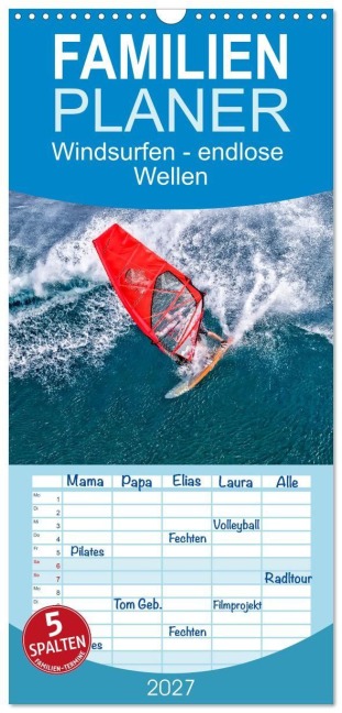 Familienplaner 2027 - Windsurfen - endlose Wellen mit 5 Spalten (Wandkalender, 21 x 45 cm) CALVENDO - Peter Roder