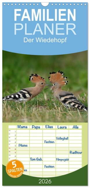 Familienplaner 2026 - Der Wiedehopf mit 5 Spalten (Wandkalender, 21 x 45 cm) CALVENDO - Wolfgang Lequen