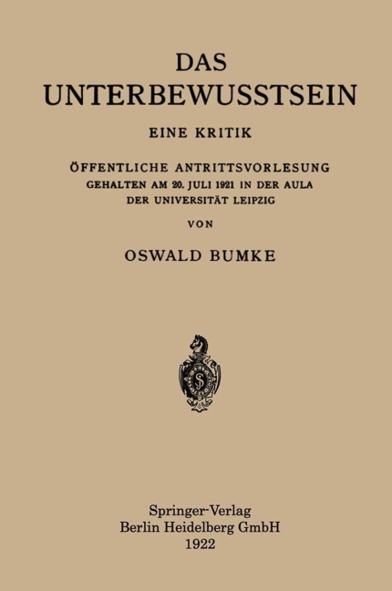 Das Unterbewusstsein - Oswald Bumke