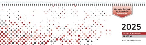 Tischquerkalender Perfo XL rot 2025 - 36,2x10,6 cm - 1 Woche auf 2 Seiten - Stundeneinteilung 7 - 20 Uhr - jeder Tag einzeln abtrennbar - 136-0013 - 