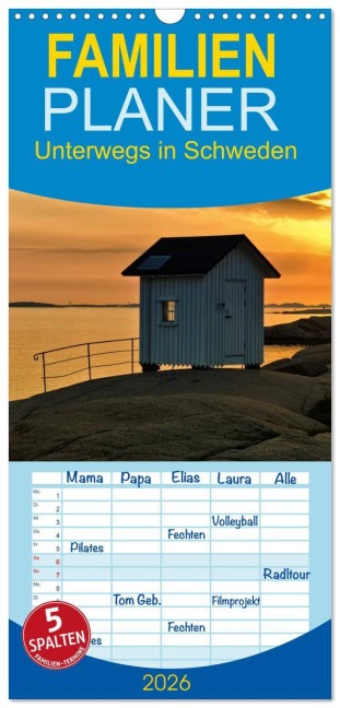 Familienplaner 2026 - Unterwegs in Schweden mit 5 Spalten (Wandkalender, 21 x 45 cm) CALVENDO - Manuela Falke